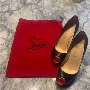 Christian Louboutin Black and Red Peep-Toe Heels